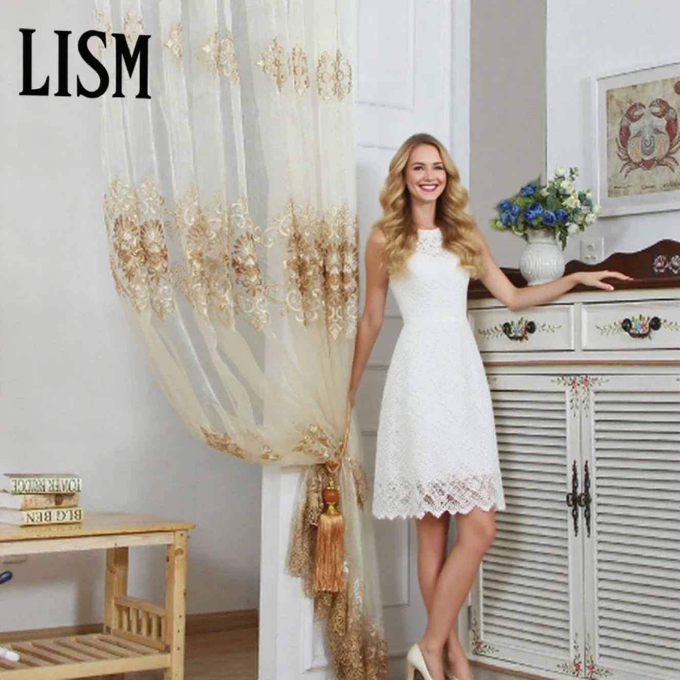 

Вышитые тюлевые шторы для гостиной, европейская роскошная золотая кружевная нижняя часть с цветочным принтом, нежная пряжа Cortina для французского окна