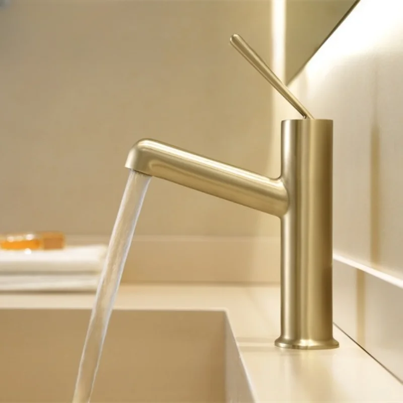 Brushed Gold Brass Hot And Cold Bathroom Sink Water Mixer Faucet