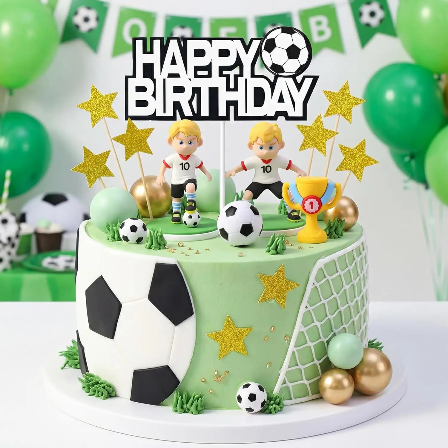 25-teiliges Fußballspieler- und Ball-Kuchenaufsatz-Set für Fußball-Themen-Geburtstagsfeiern, Cupcake-Topper-Zubehör