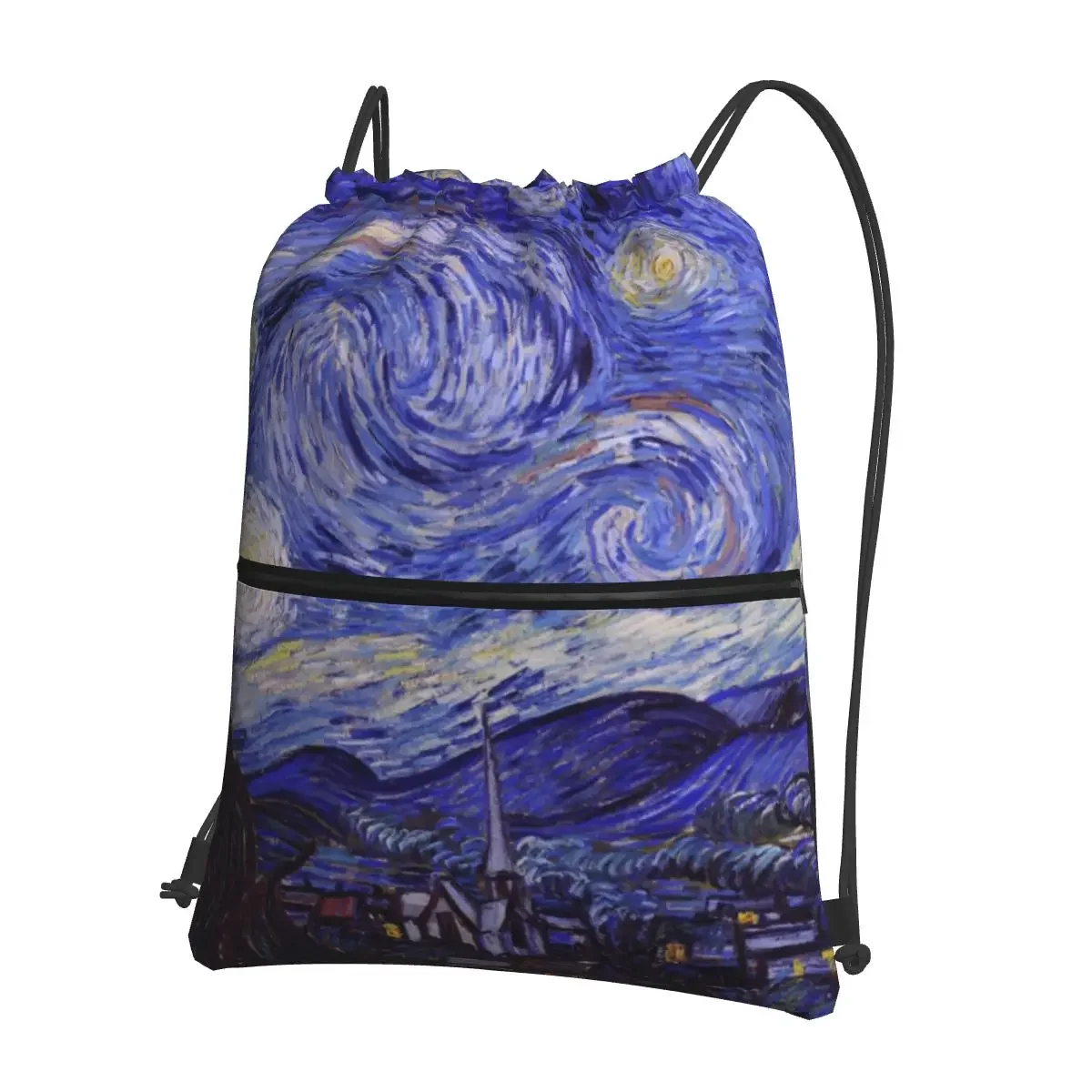 Vincent Van Gogh Starry Night Portable Backpacks Drawstring Bag Drawstring Bundle Pocket Storage Bags For School Students