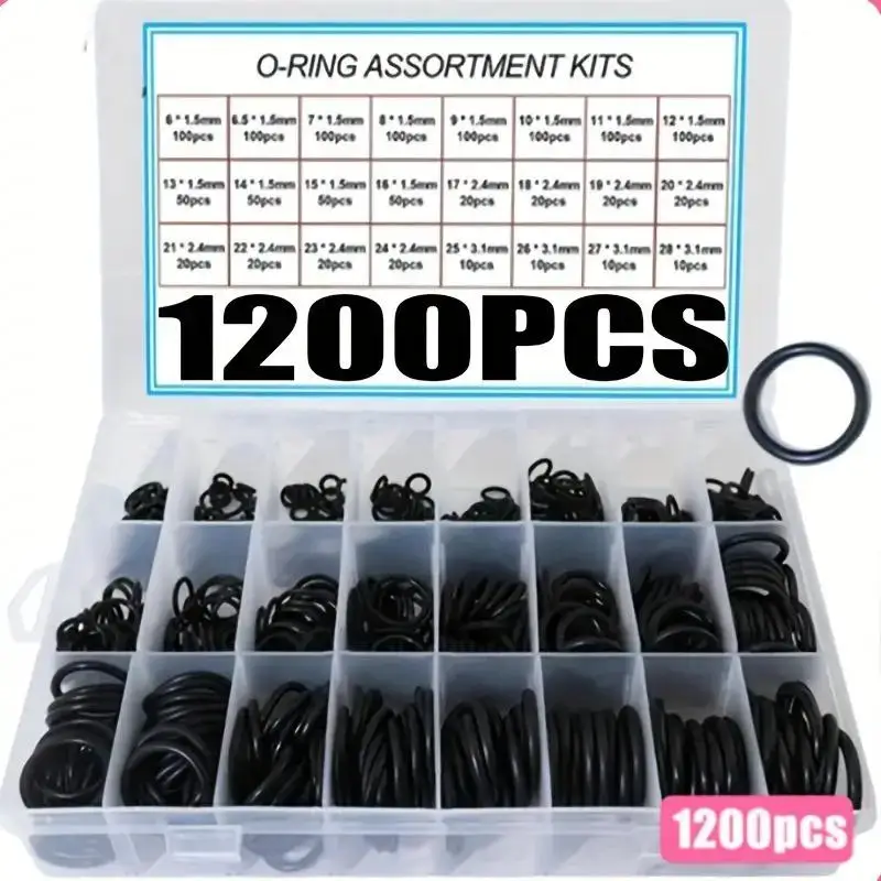 1200Pcs Air Conditioning O-Ring Kit, Wear-Resistant Nitrile Rubber High-Pressure Seal Rings for Maintenance