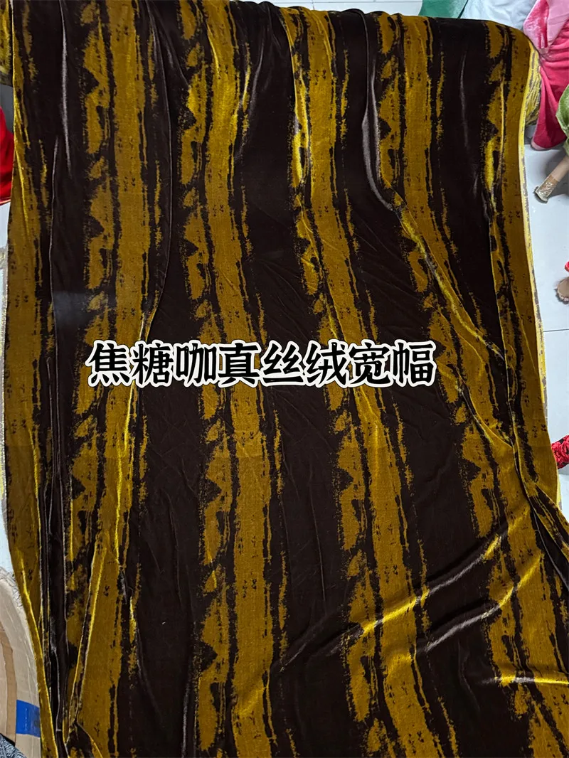Caramel Black Contrast Color Straight Real Velvet Fabric Silk Bottom Cotton Velvet Wide Leg Pants Dress Top Clothes Fabric