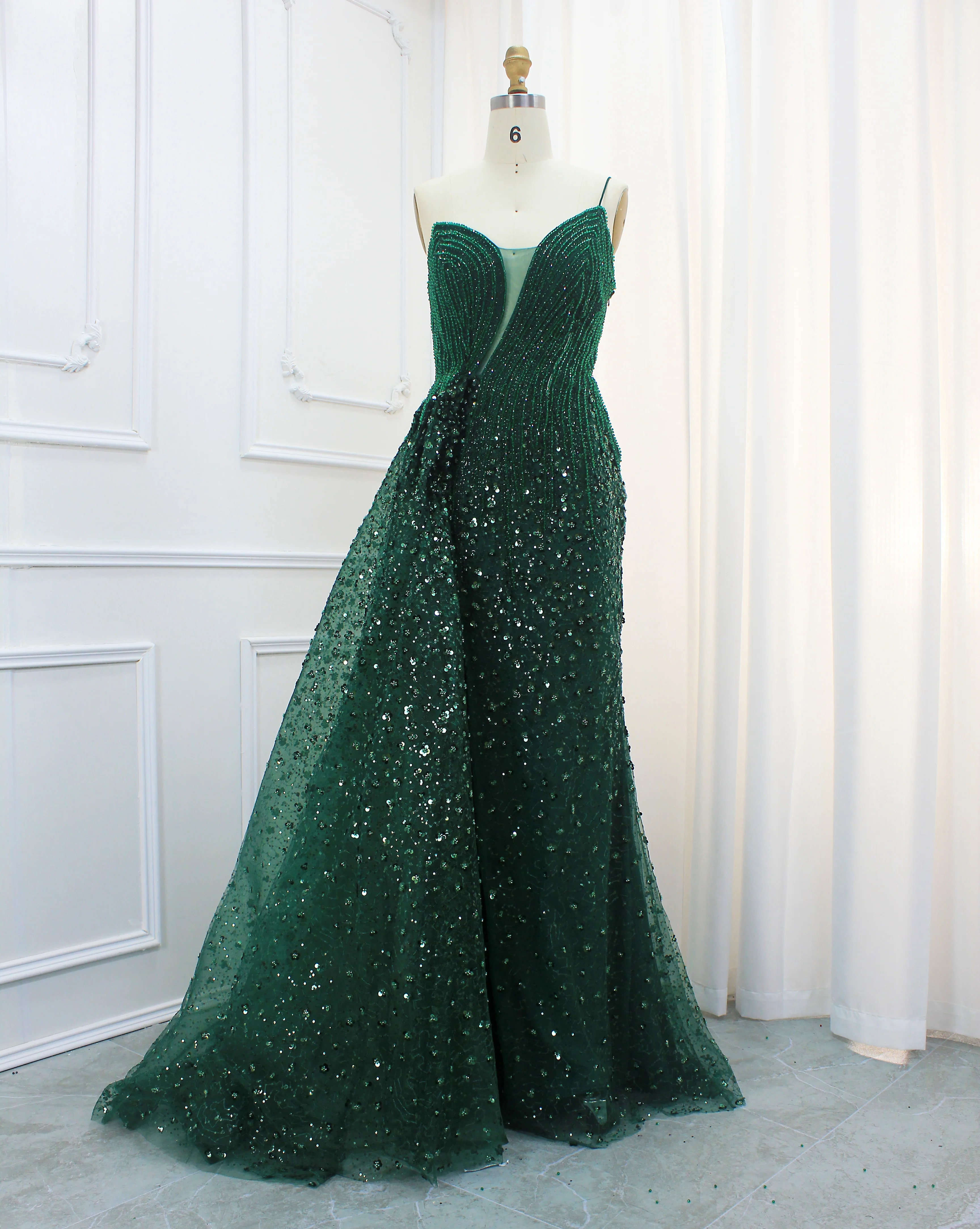 Hot Sale Plus Size Luxury Green Mermaid Muslim Evening Dress With Elegant Overskirt Arabic Women Wedding Formal Gowns