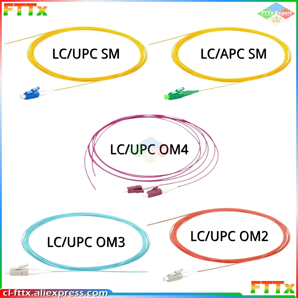 50 шт./лот LC разъем Pictails, 1,5 метровый одномодовый G657A2 мультимодовый OM2/OM3/OM4 0,9 мм LSZH волоконно-оптический козырек