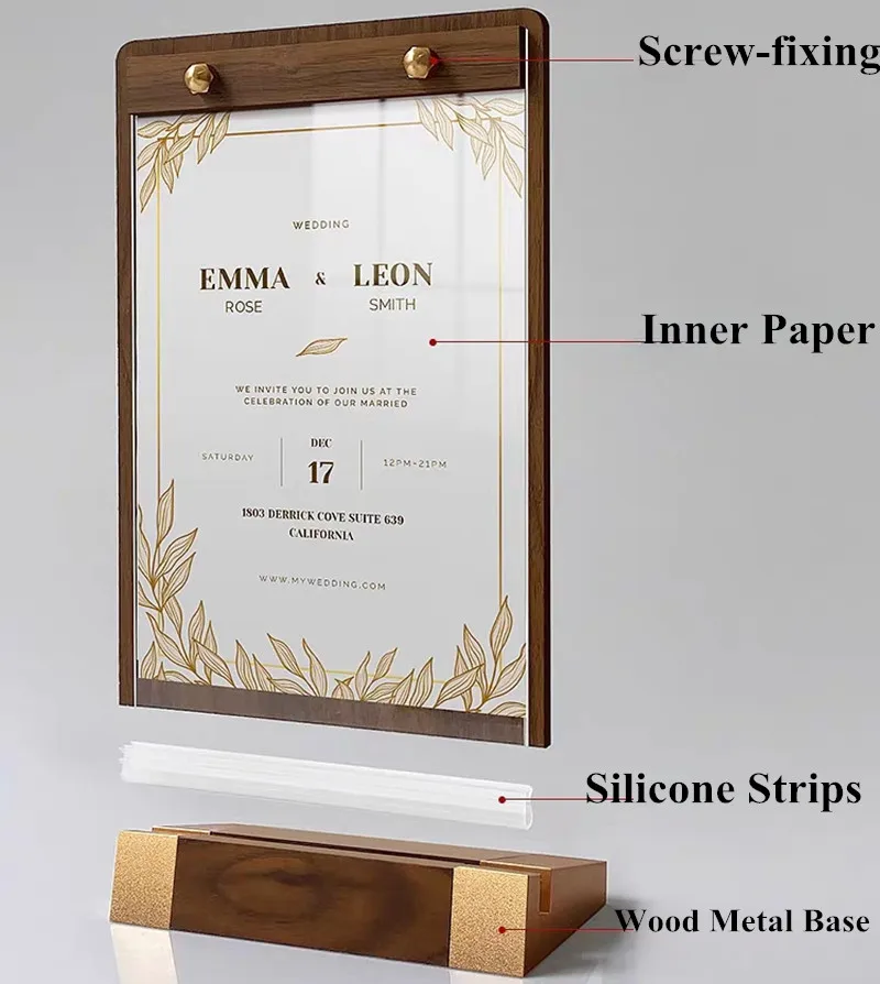 A5 148x210mm Wooden Acrylic Menu Paper Holder Display Stand Acrylic Sign Holder Photo Picture Flyer Document Poster Frame