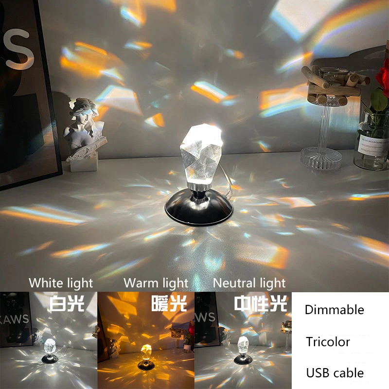 Led Diamond Crystal Night Lights Remote Control Projector Lamp Atmosphere Light Bedroom Decor Bedside Bar Creative Gift Lighting