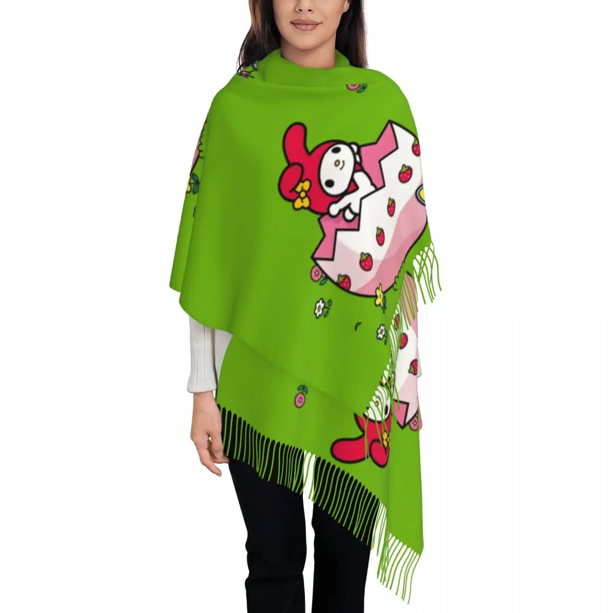 

Custom Scarf Wrap for Women Long Winter Fall Warm Tassel Shawl Unisex Kawaii Cartoon Scarves