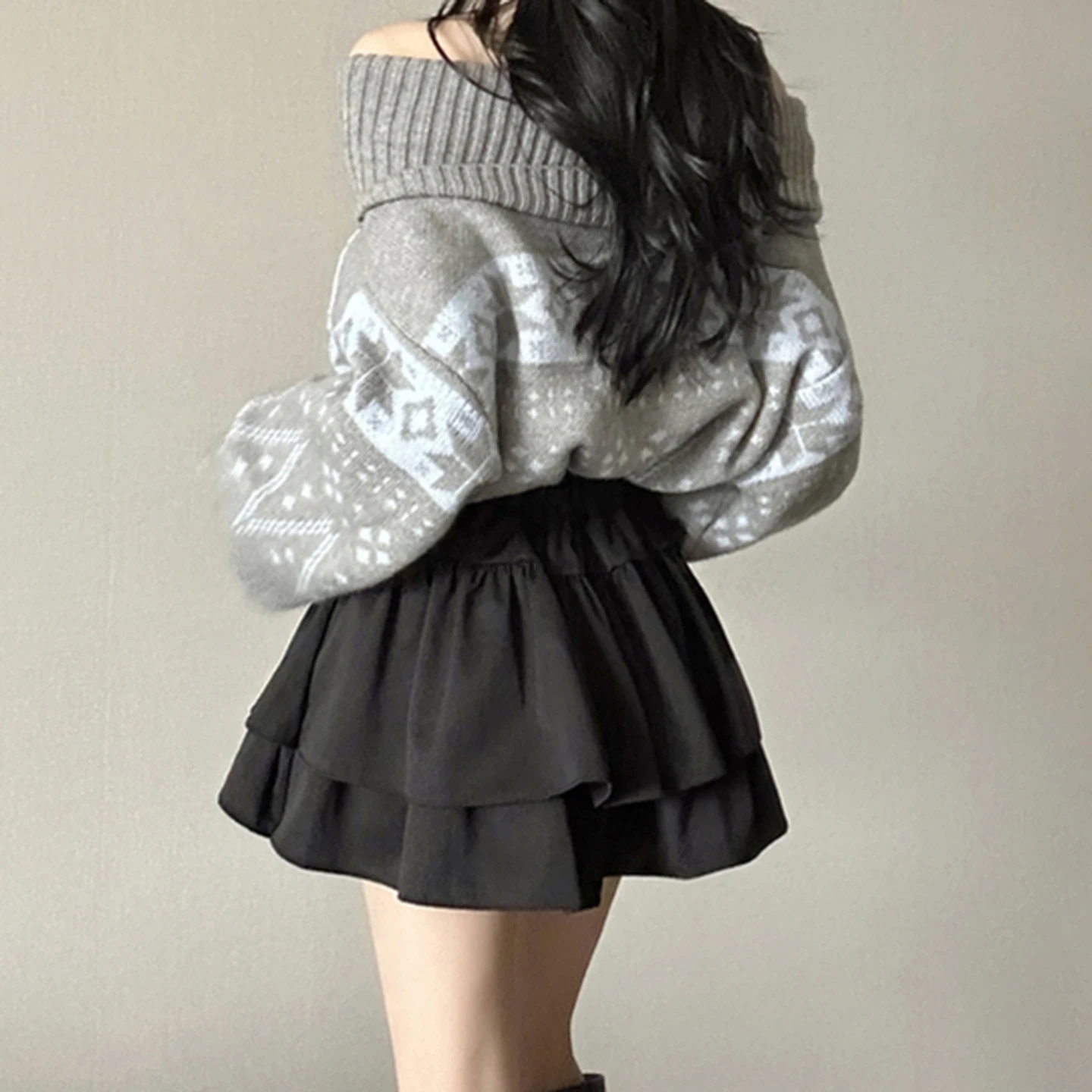 Camisola de malha fora do ombro feminino solto básico slash neck lanterna manga pulôver casual topo 2025 inverno moda streetwear senhora