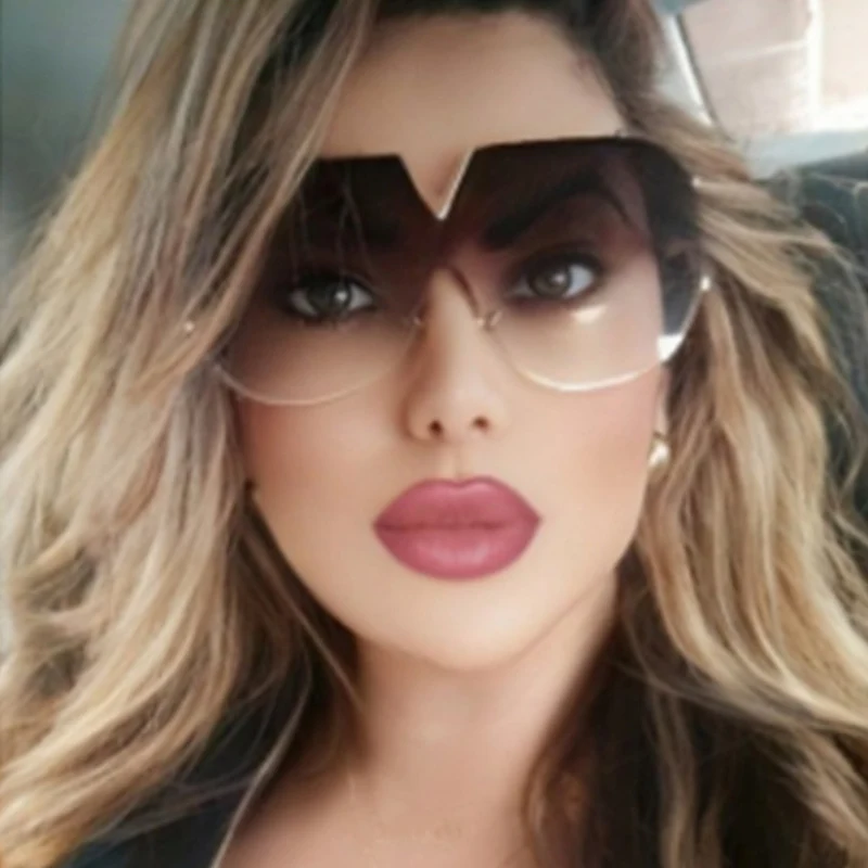 Women Fashion Luxury Vintage Big Frame UV400 Sunglasses Adult Men Metal Curved Outdoor Sun Protection Eyewear Female Sunglasses