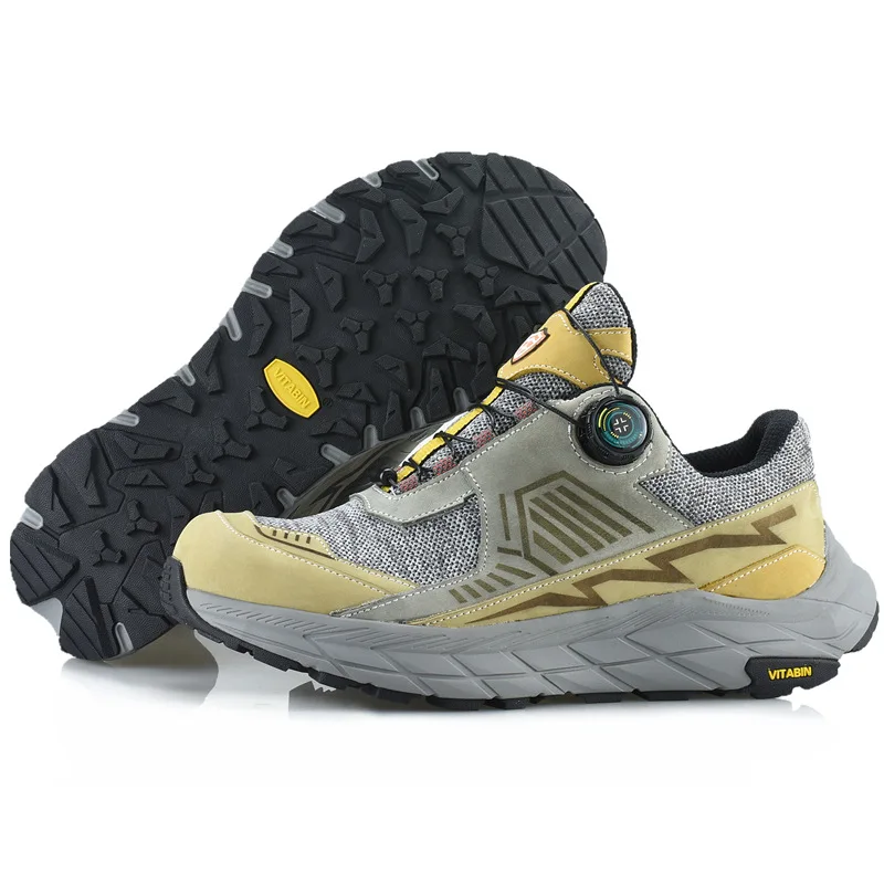 ECAF HTRON EHT Unisex Genuine Leather Mesh Hiking Shoes Waterproof Low Top Outdoor Trekking Sneakers Rubber Sole for Men Women