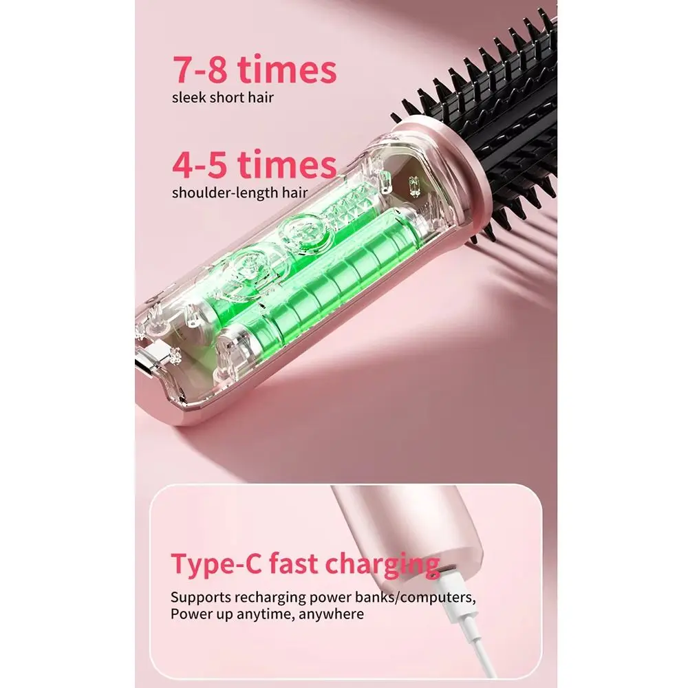 Cordless Electric Hair Curler Negative Ion Quickly Heating 2 in 1 Curling Brush Smooth Hair 4 Heat Levels