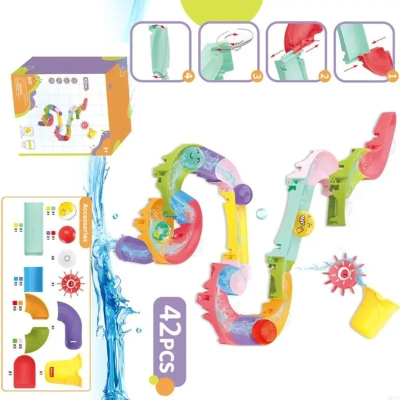 M89C Baby Bath Play مجموعة Soft Slide Track Assembly Water Slide Toy Track Track True Kids Time Time Tran