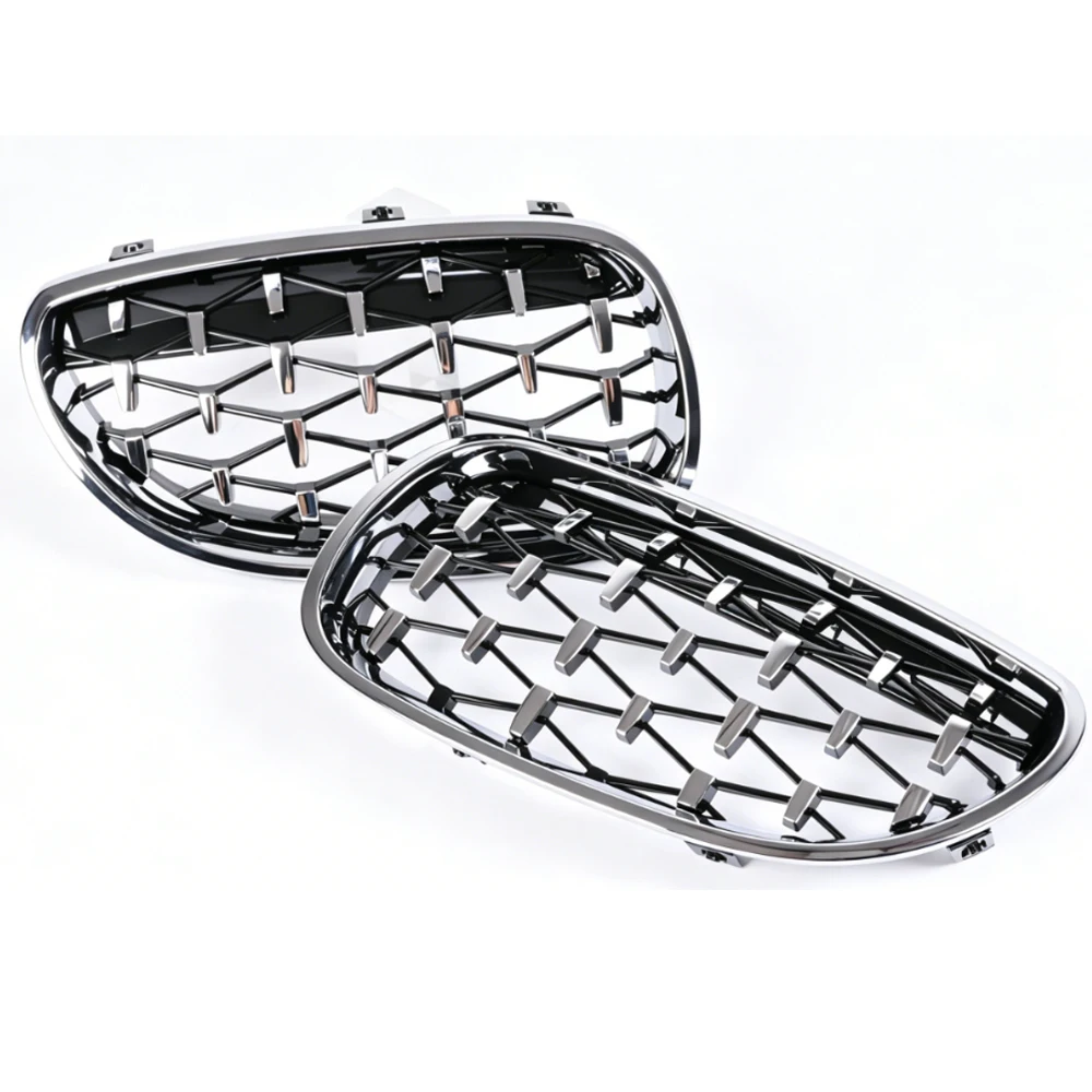 For BMW 5 Series E60 E61 2004-2009 Front Bumper Grill Diamond Style Grille Chrome Silver Black Racing  Accessory 530i 535i 540i view 5