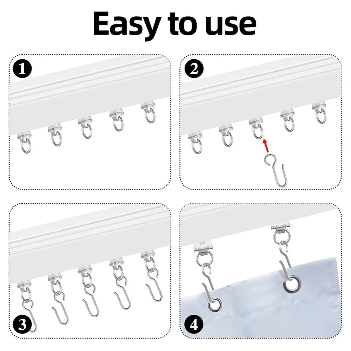Double-Wheel Curtain Track Rollers, 15mm Ceiling Curtain Track Rollers, with Reinforced Hooks (25 Hooks + 25 Rollers)