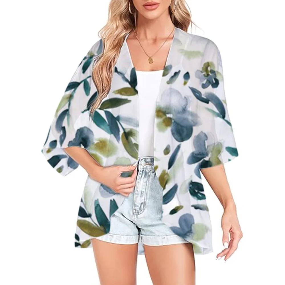 

Women's Chiffon Cardigan Tops Summer Casual Kimono Shirts With Floral Pattern Shirt Sleeve Front Split Loose Fit Blouses Coat