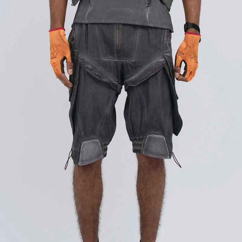 HKSH Summer Spring New Men Tide Vintage Punk Detachable Capris Pockets Workwear Washed Distressed Casual Shorts Chic Ins HK26815