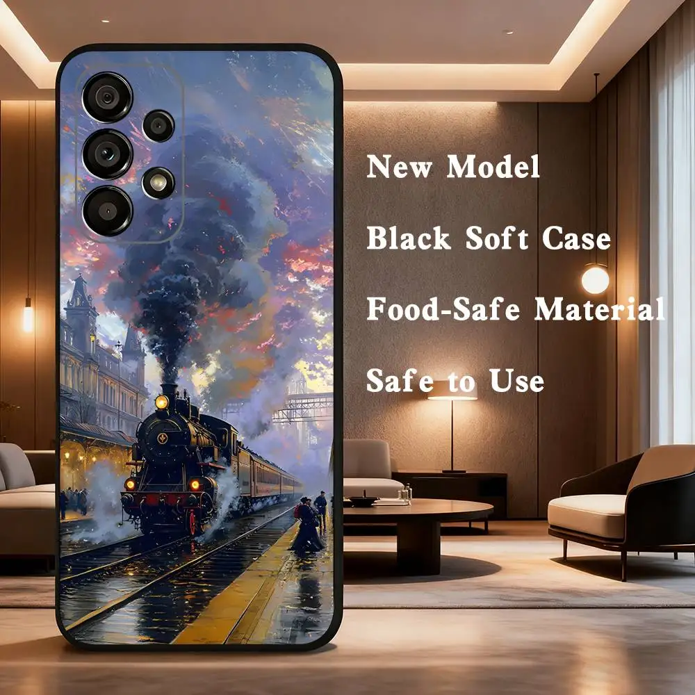Classic Steam Train Railway Phone Case For Samsung Galaxy A73,31,32,72,41,53,52,71,22,5G,Note,J7,8,9 Soft Black Cover