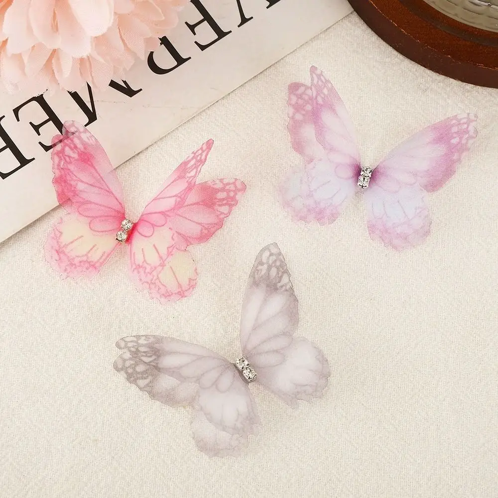 50Pcs 3D Organza Fabric Butterfly Appliques Double-layer Gradient Color Simulation Mesh Butterfly Patch Translucent view 5
