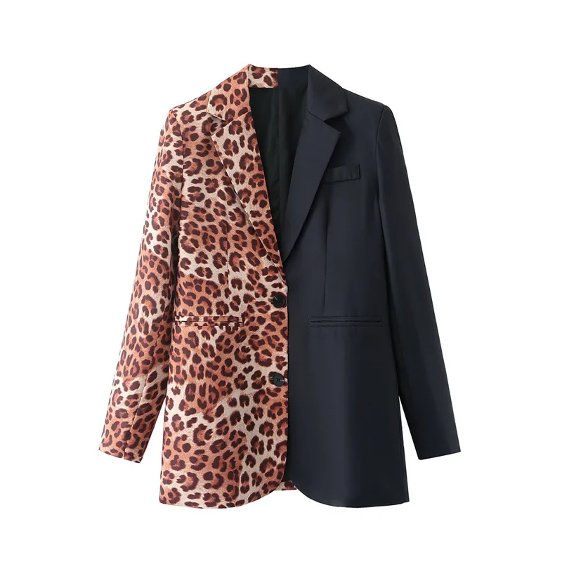 

Women's Coat Contrasting Colors Leopard Print Business Office Lady 1 Pieces Formal Women's Blazer Jacket