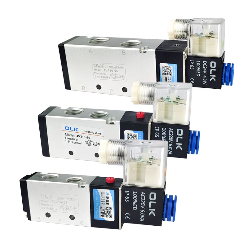 High Quality 4V210-08/4V310-10/4V410-15 2 Position 5 Port Five Way Control Air Valve Electromagnetic DC12V DC24V AC110V AC220V.