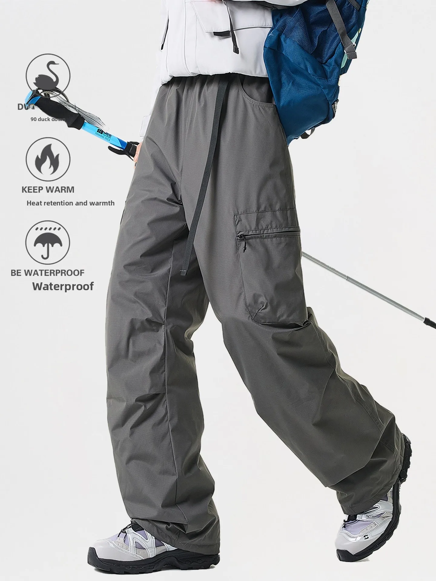 

Зимние утепленные пуховые брюки для катания на лыжах для мужчин и женщин, ветрозащитные, водонепроницаемые, для экстремальных холодов