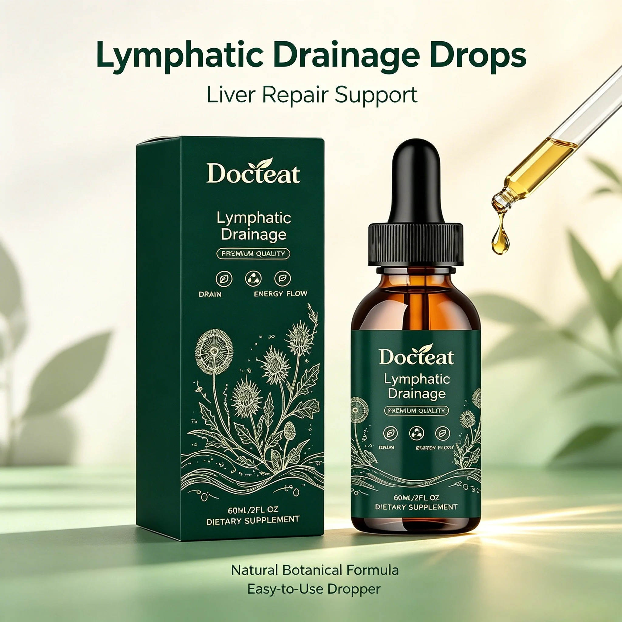 Docteat 60ml Lymphatic Drainage Drops 1/3/5PCS Natural Herbal Formula Liver Cleanse Detox Toxin Elimination Supplement