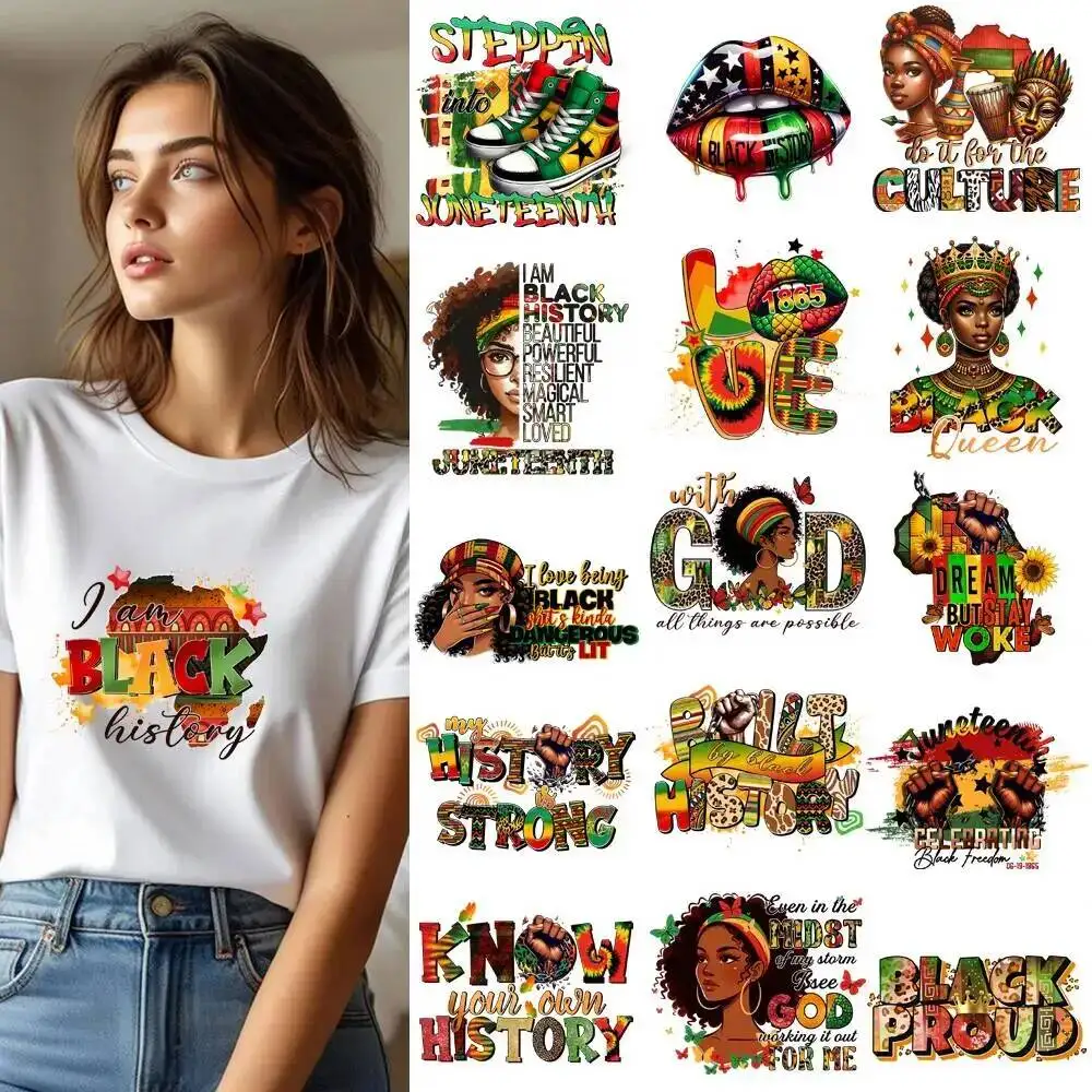 25CM African History Black Queen Lips Transfer Patches For Clothes Stickers DIY A-Level Washable Shirt Iron-on Thermal Sticker