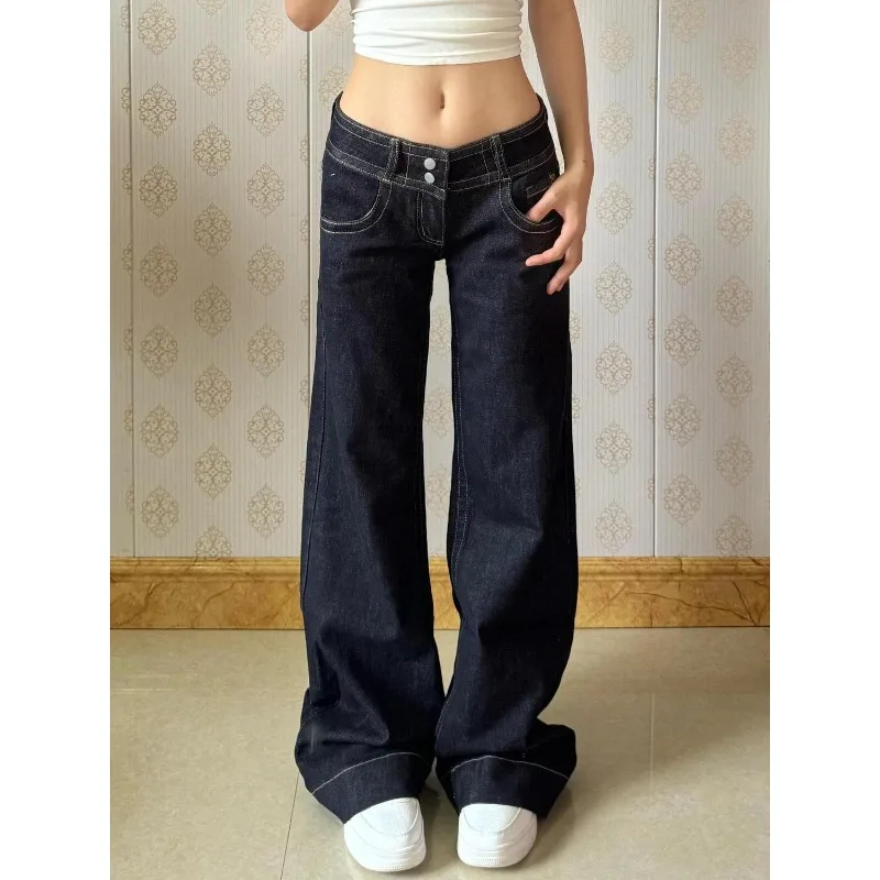 

Американские однотонные Y2k с низкой талией Spicy Girl, двухрядные пуговицы, ковбойские прямые брюки, женские мешковатые широкие брюки в стиле ретро