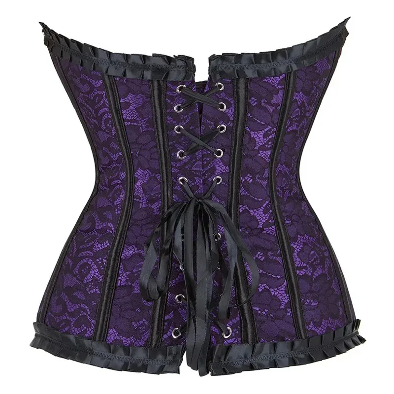 

COSda@Women Corsets Vintage Floral Lace Tops Overbust Bustiers Satin Lingerie CorseletCOSda@
