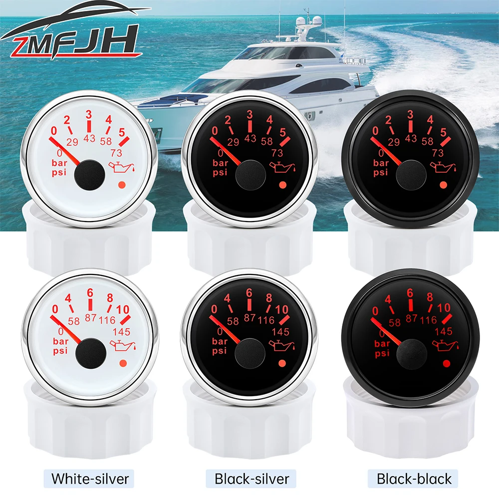

52mm Digital Oil Pressure Gauge 0-5 Bar 0-10 Bar Car Oil Press Indicator With Alarm For Motorcycle Boat Truck Marine 12V 24V