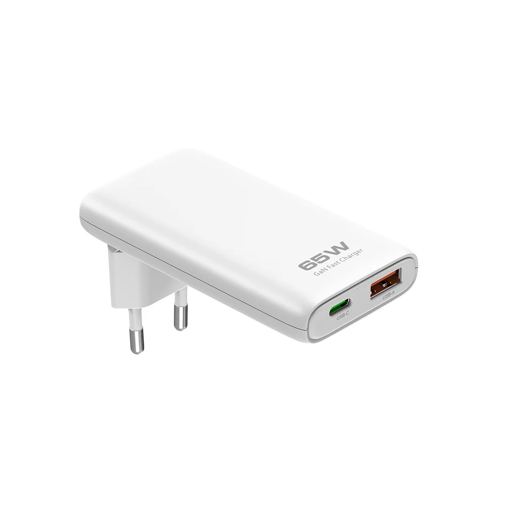 65W GaN 2-port Flat USB-C Wall Charger With USB C Fast Charging Ultra-thin Foldable Plug Suitable For iPhone Xiaomi Samsung