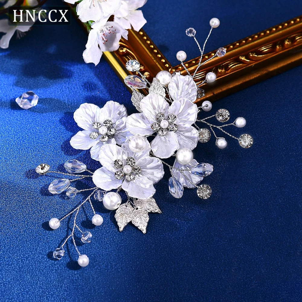 HNCCX Silver Color Flower Hair Clips Handmade Wedding Duckbill Clips Hair Accessories Women Bride Headpieces Side Tiara CP762