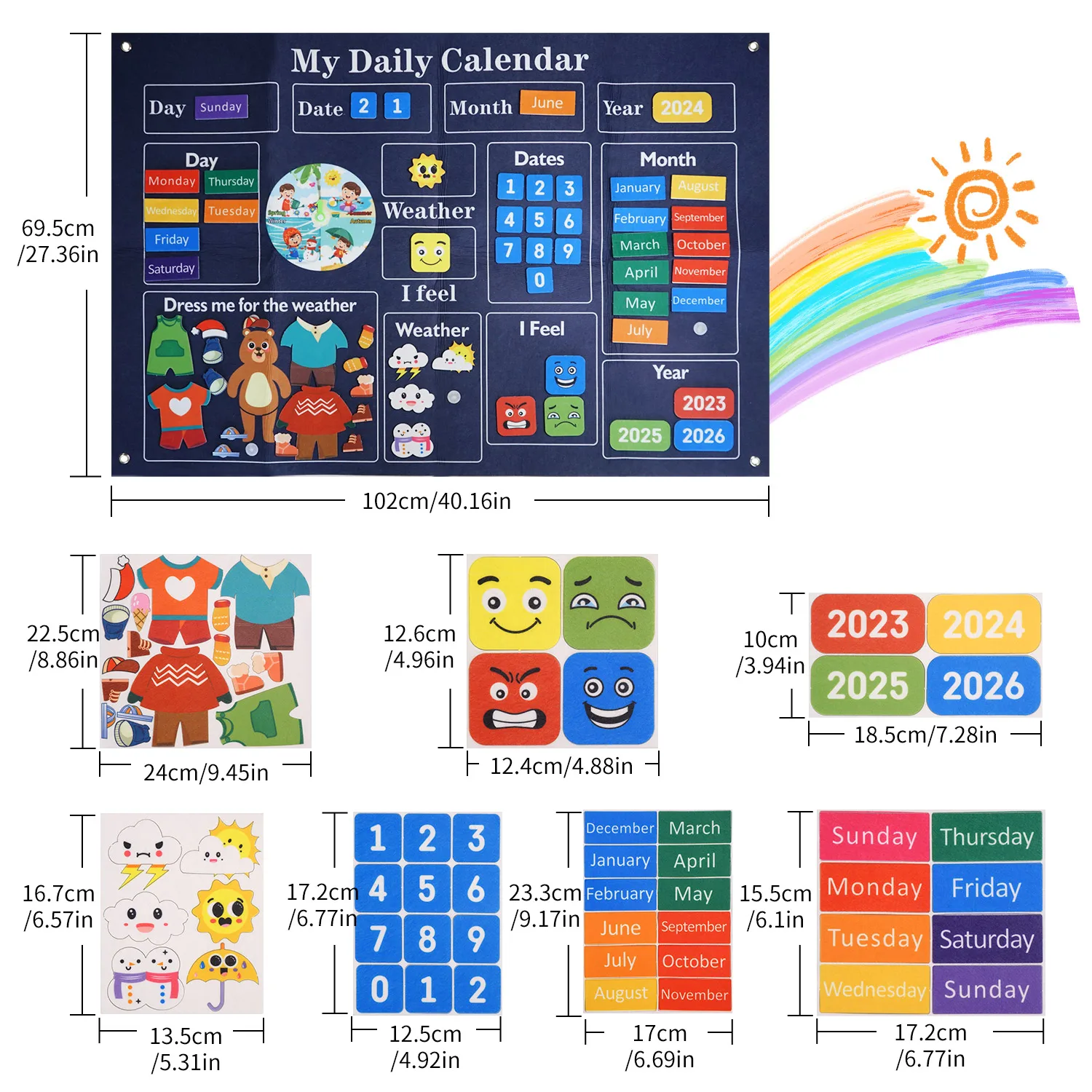Il mio primo calendario quotidiano per l'aula – Essenziale per il calendario dell'aula dei bambini in età prescolare: anno, mese, giorno, meteo, stagione, Mo