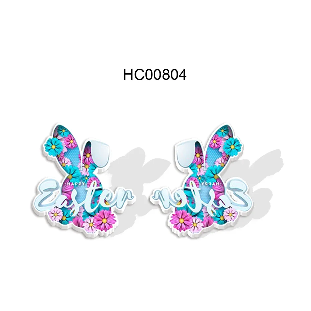 2021 Happy Bunny Easter Egg Acrylic Print Earring Resin Stud Earrings for Kids Charm Gift Earring