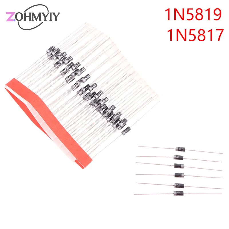 50Pcs Schottky Rectifier Diodes 1N5817 1N5819 Direct Insertion Schottky Diodes DO-41 1A 20V-40V IN5817 IN5819