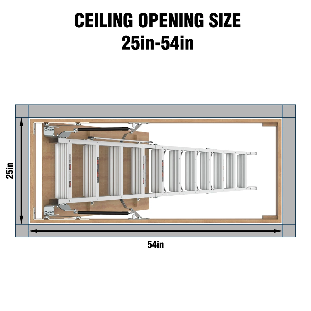 Escalera de ático de aluminio para el hogar, 25" x 54", capacidad de 350 libras, altura del techo de 7-10 pies