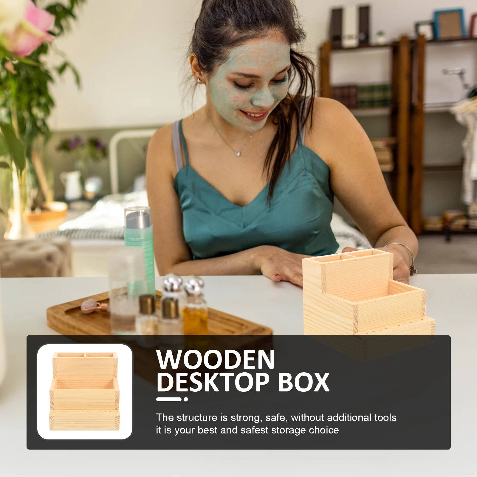 

Деревянный двухслойный ящик для хранения кистей для макияжа, инструментов для ногтей, настольный органайзер, держатель, контейнер для косметических принадлежностей