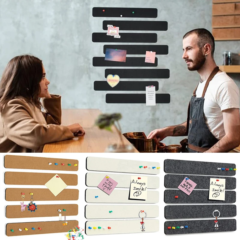 5pcs Board Felt Wall Strip 50pcs Pins Cork Pictures Notice Tack Bulletin Message Strip Notes Bar Tiles Display Self Memo Hanging