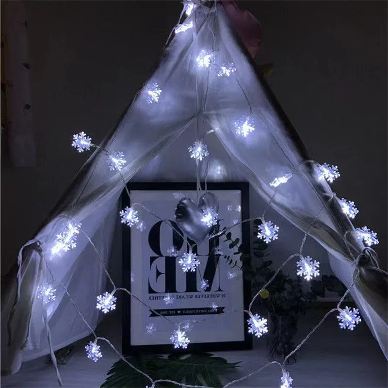 80/40/20/10 LED Christmas Fairy Light String USB Battery Box Powered Snowflake Light String New Year Decorative Light