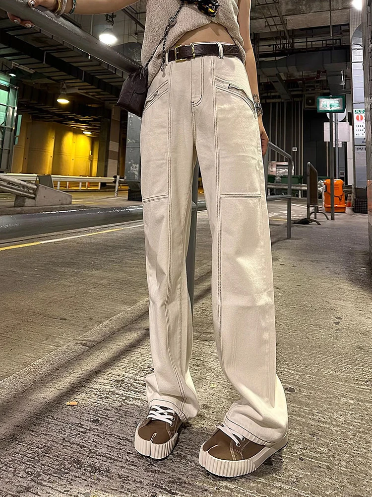 

Multi-Pocket Blue Washed Cargo Pants Y2k Retro High Street Fashion High Waist Jeans Couple Casual Joker Mopping Jeans Pant Women