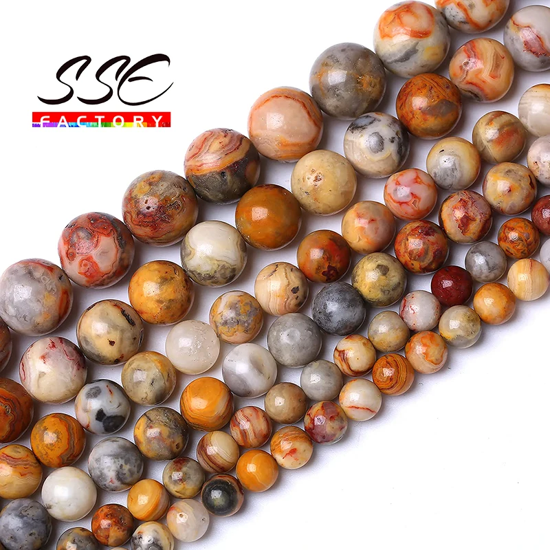 A+ Natural Yellow Lace Crazy Agates Stone Beads For Jewelry Making Round Loose Beads DIY Bracelets Necklas 4 6 8 10 12mm 15