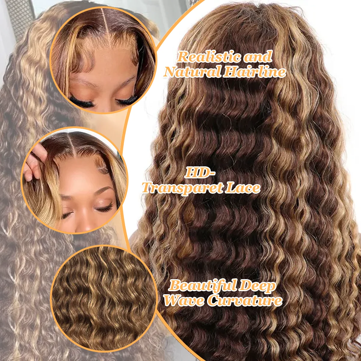 موجة عميقة 13x6 HD الدانتيل الشفاف الباروكة الأمامية 36 بوصة 220% الكثافة P4/27 تسليط الضوء على خصلات الشعر المستعار الإنسان البرازيلي الحقيقي للنساء