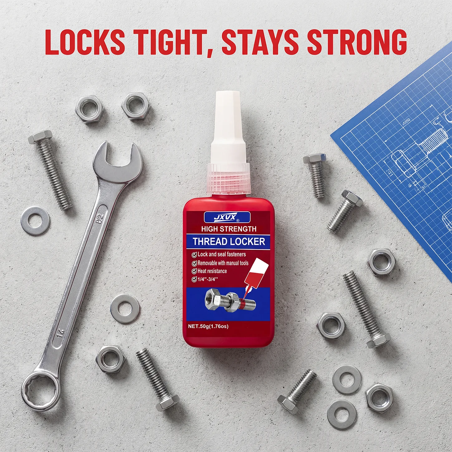 Threadlocker 243-271 - Anaerobic Adhesive (50g) Suitable for metal screws - Medium to high strength anti-loosening, anti-loosening, and leak-proofing