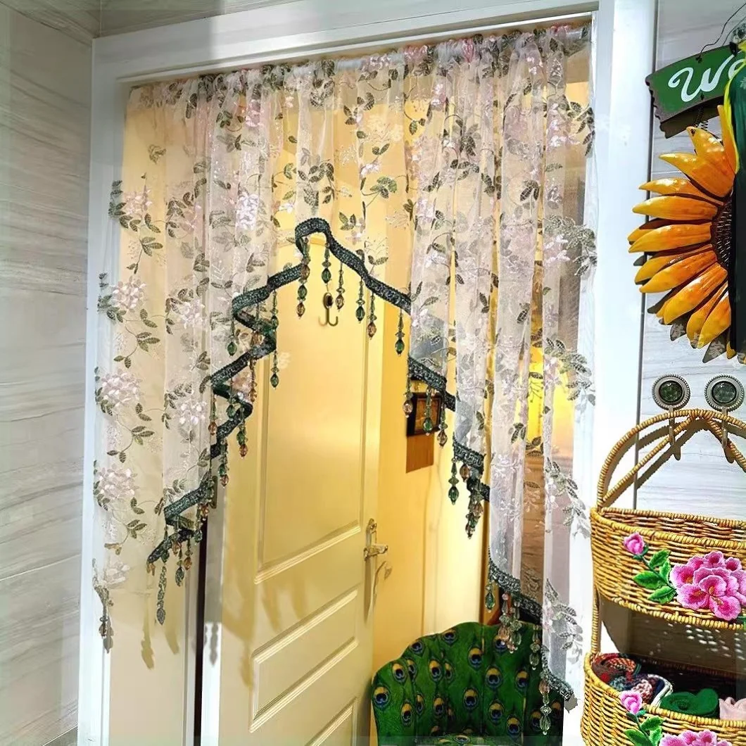

een Tassel Lace Curtain Panel Bedroom Kitchen Partition Door Curtain Fabric No Punching Installation Required