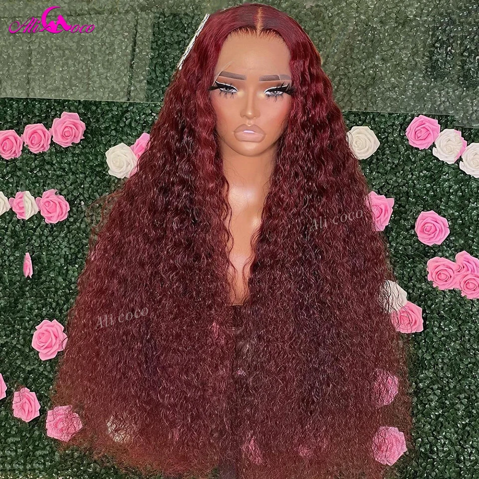 

200 Density Curly 13x4 99J Burgundy Colored 13x6 Lace Frontal Wigs Human Hair Wig For Women Transparent Pre Plucked 5x5 Lace Wig