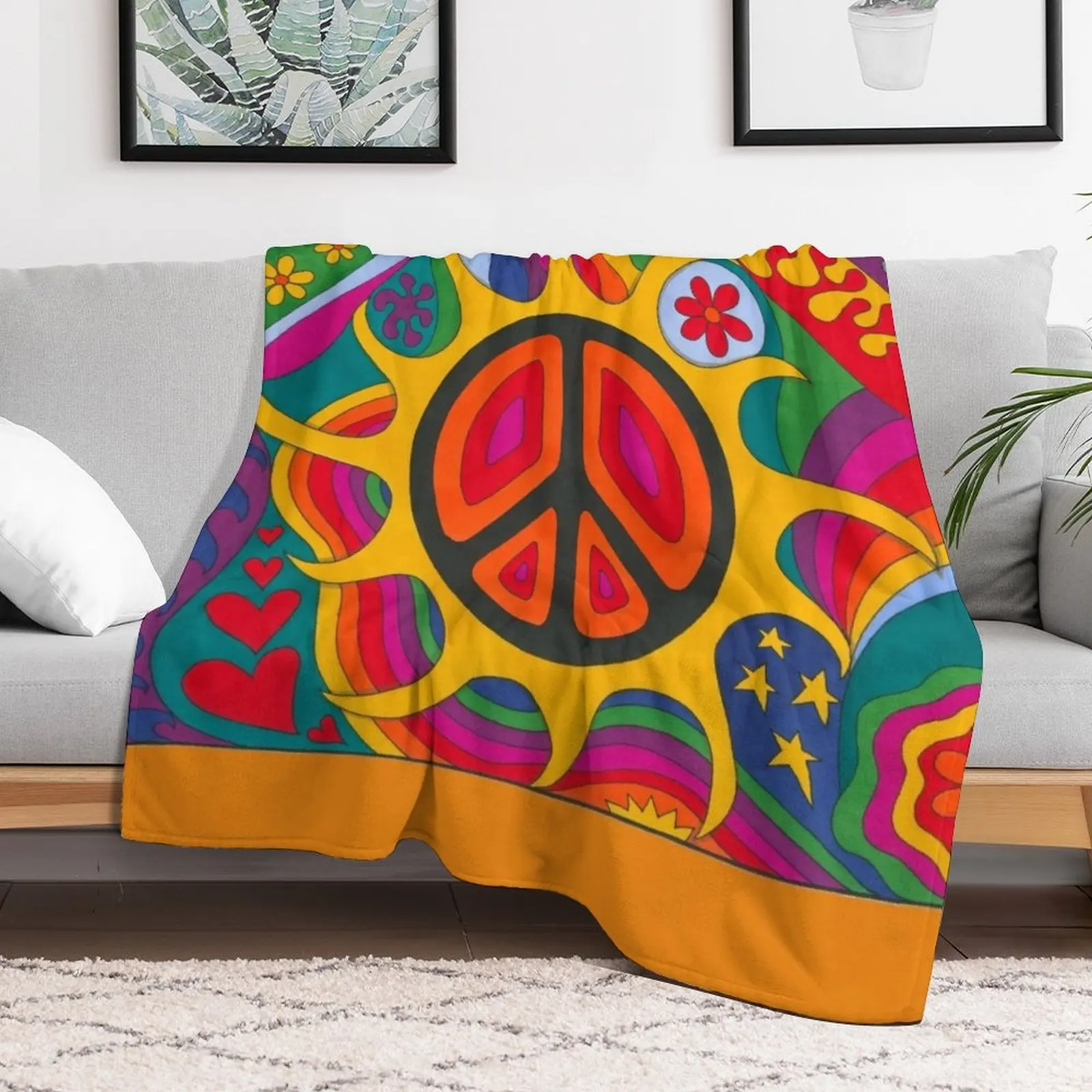 Psychedelic Flaming Peace Throw Blanket Summer Cool Breathable Blanket for Sleeping