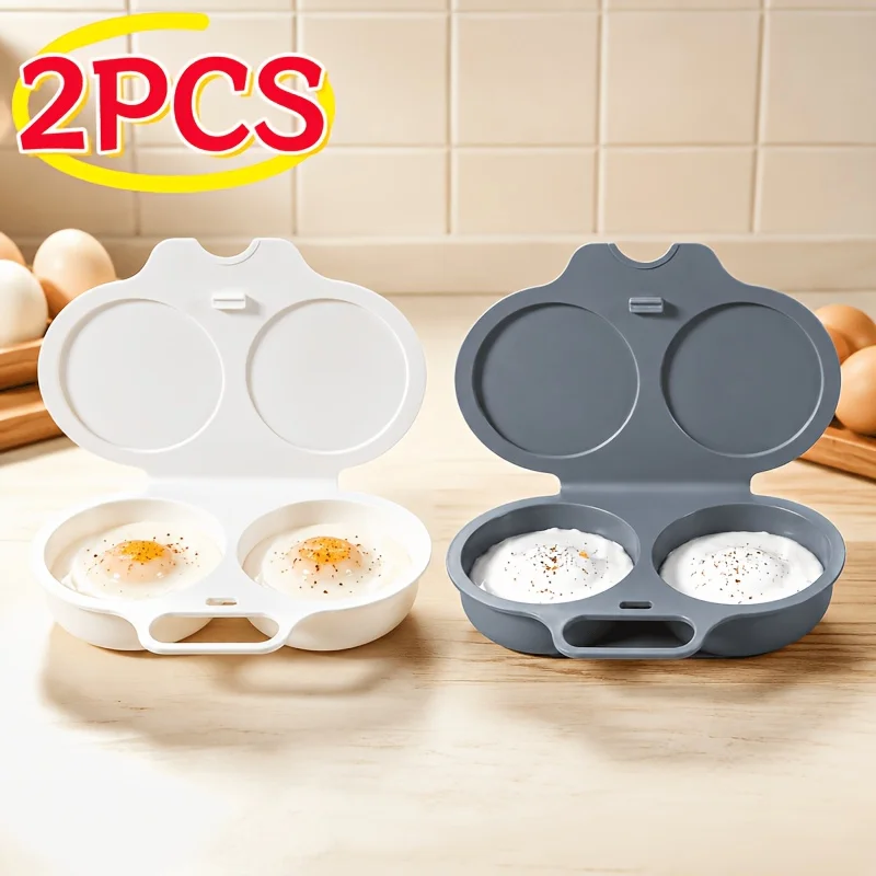 2Pcs Microwave Egg Steamer, Double Compartment Egg Cooker, Quick Steamed Egg Cake Pudding Mold & Splash-proof Lid, Easy Clean