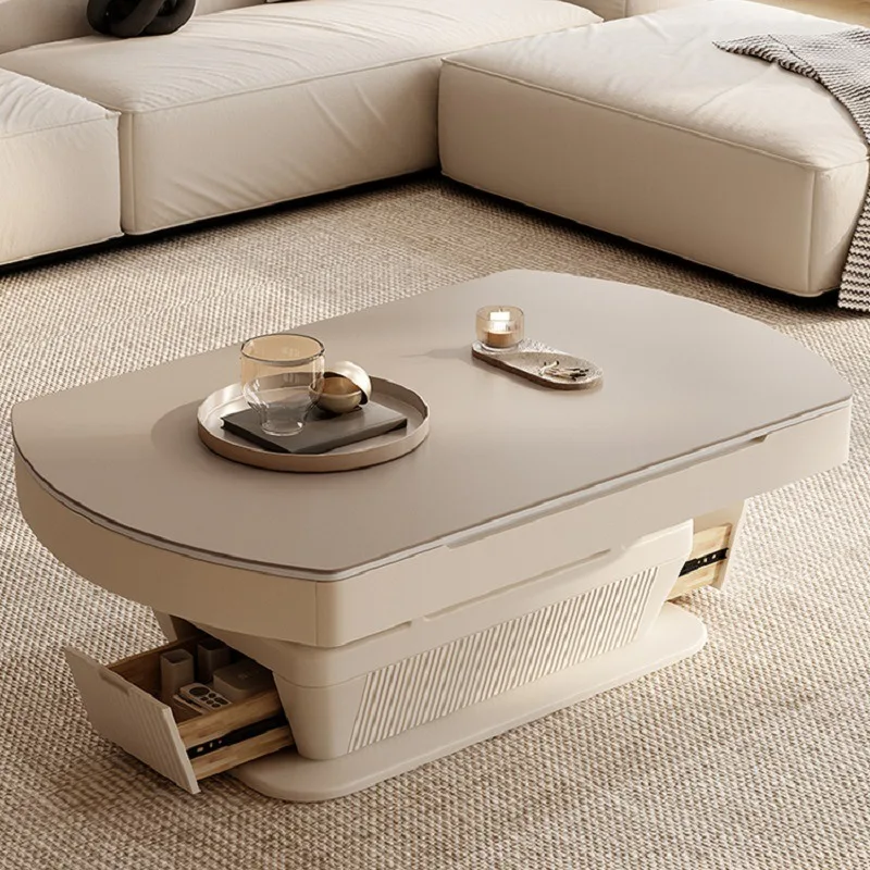 Intelligent and creative multi-functional electric lifting coffee table, simple and modern living room light luxury rock slab