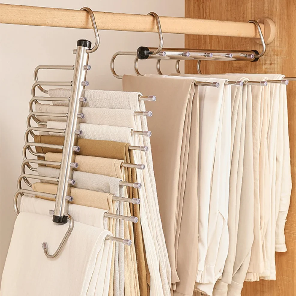 

1/2pcs Folding Magic Pants Hangers,5/9Layer Stainless Steel Space Saving Clothes Rack,Jeans Trousers Scarf Organizers for Closet