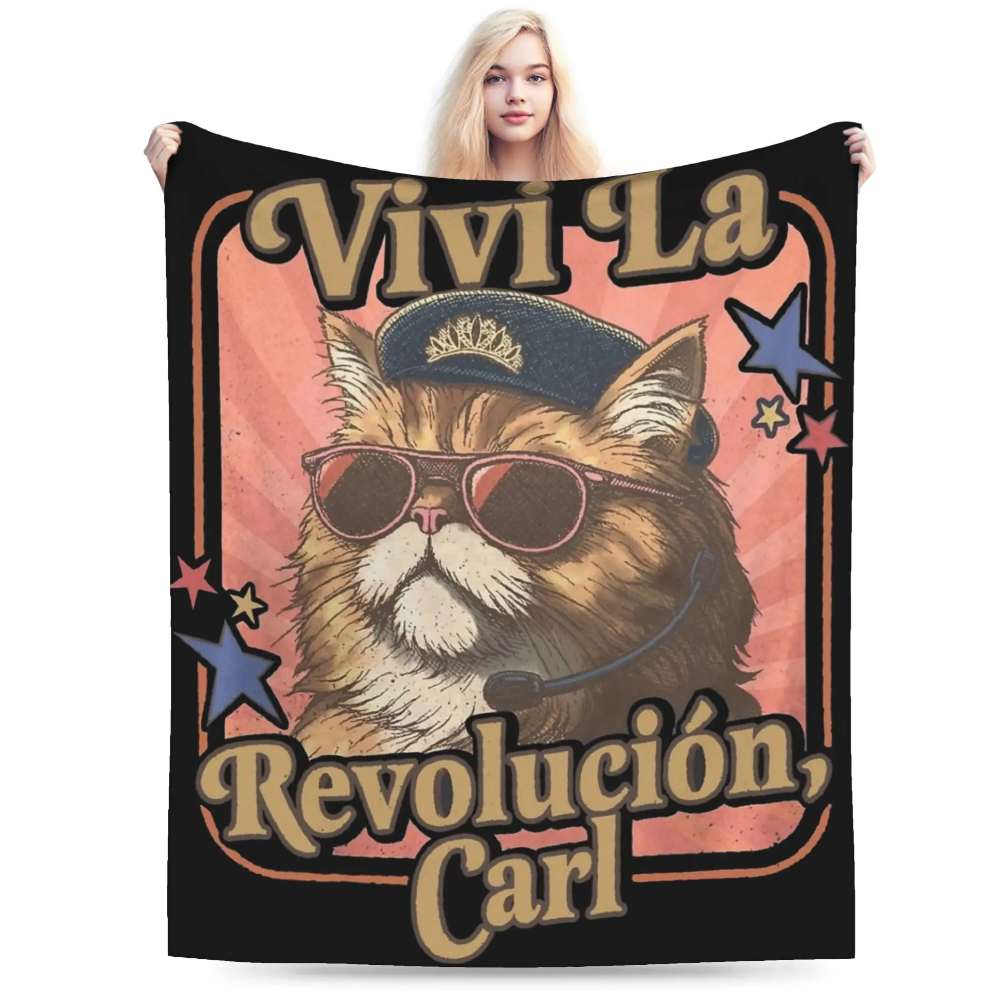Viva La Revolution Carl Cat Lover Blanket Ultra Soft  Throw Blankets for Bed 50x60 Inch Multi-size Plush Thin Quilt